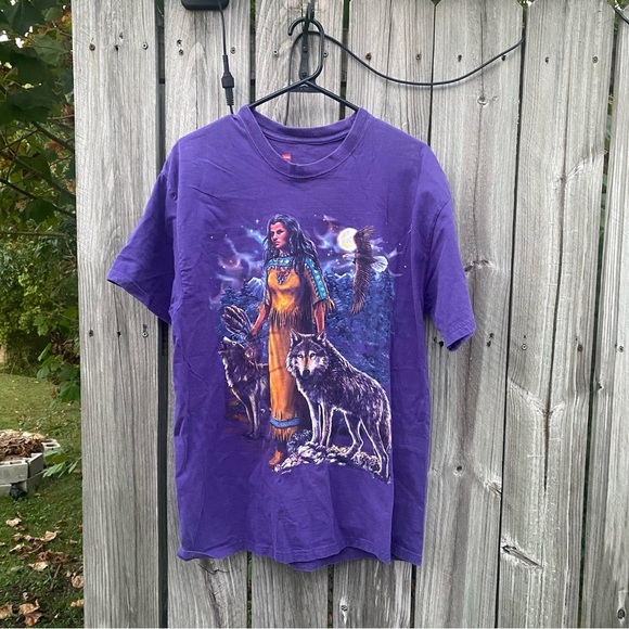Hanes Other - Wolf Eagle Nature Graphic Hanes T-Shirt Mens Large Purple